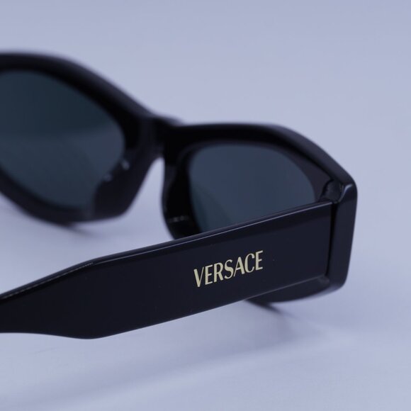 Versace VE4487 GB1/87 Sunglasses Black Rectangle Frame, Dark Grey Lenses